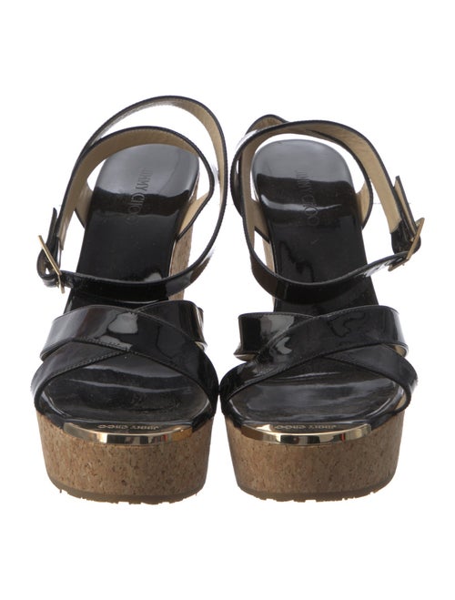 Jimmy Choo Patent Leather Cutout Accent Slingback Sandals