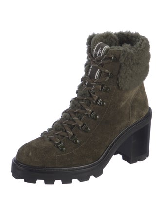 Jimmy Choo Suede Fur Trim Combat Boots