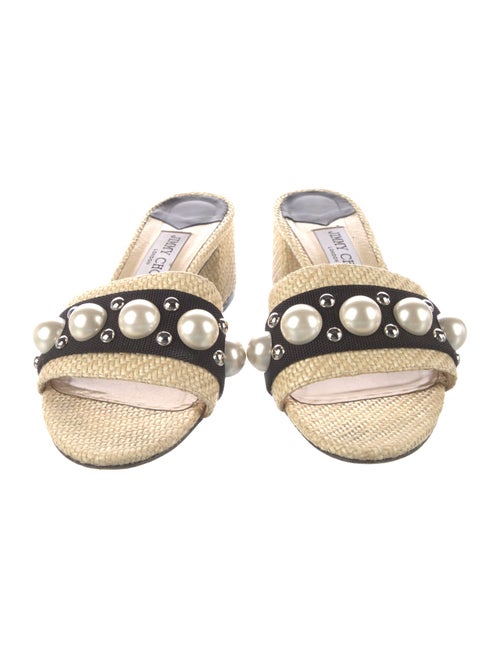 Jimmy Choo Faux Pearl Accents Straw Slides