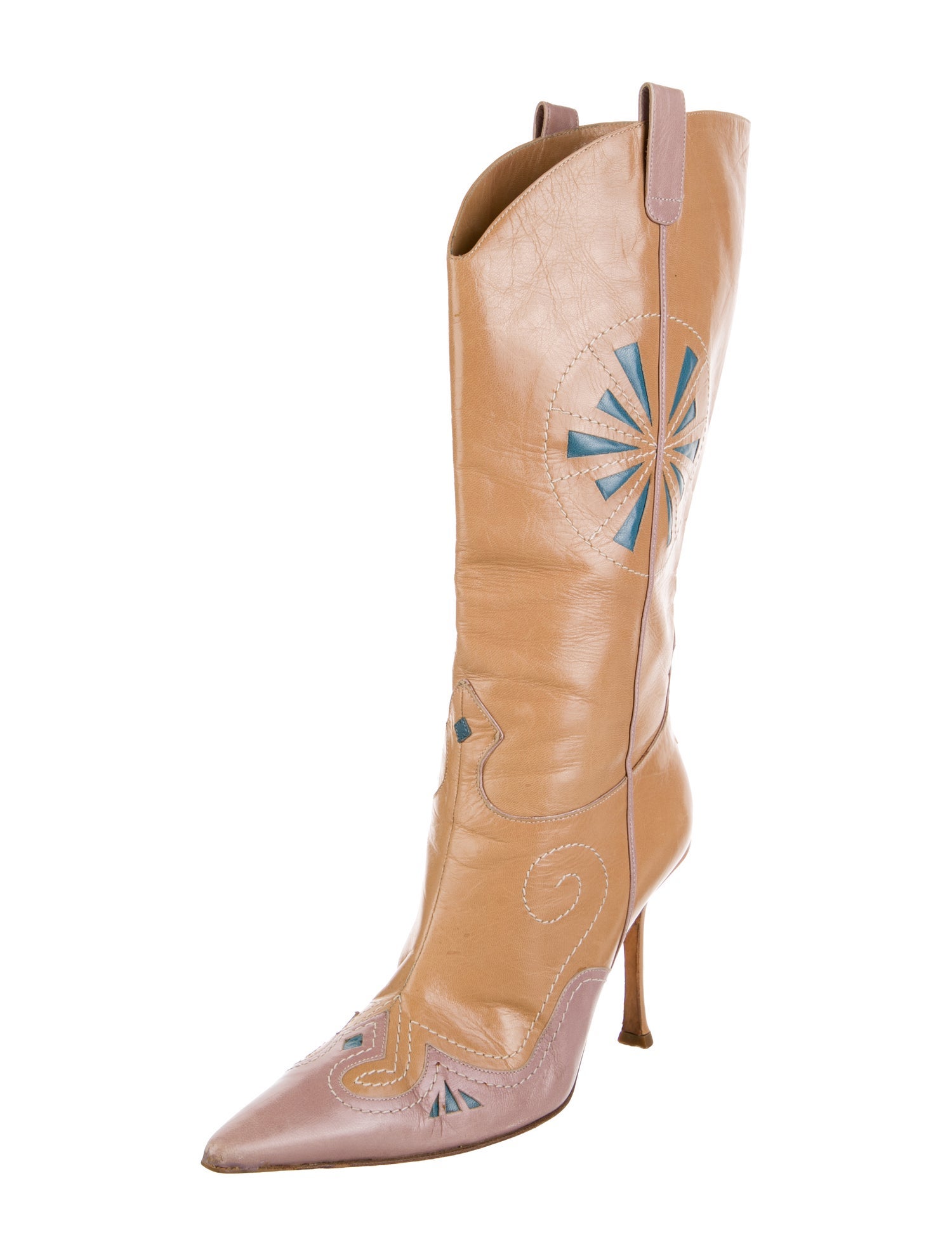 Jimmy Choo Leather Colorblock Pattern Boots