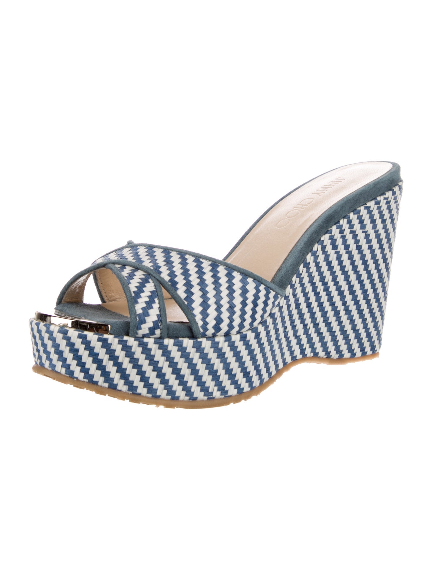 Jimmy Choo Straw Colorblock Pattern Slides