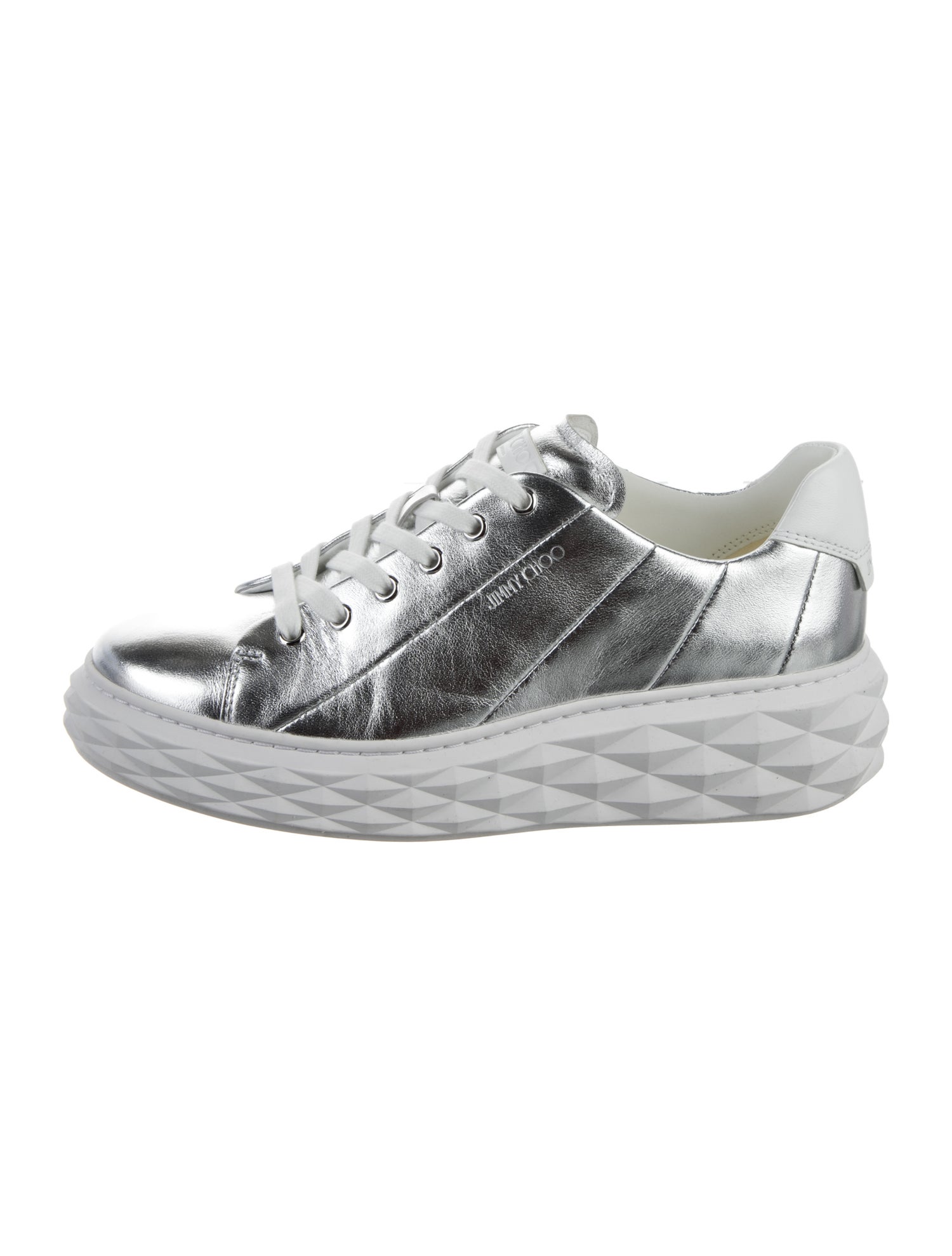 Jimmy Choo Embossed Leather Glitter Accents Sneakers