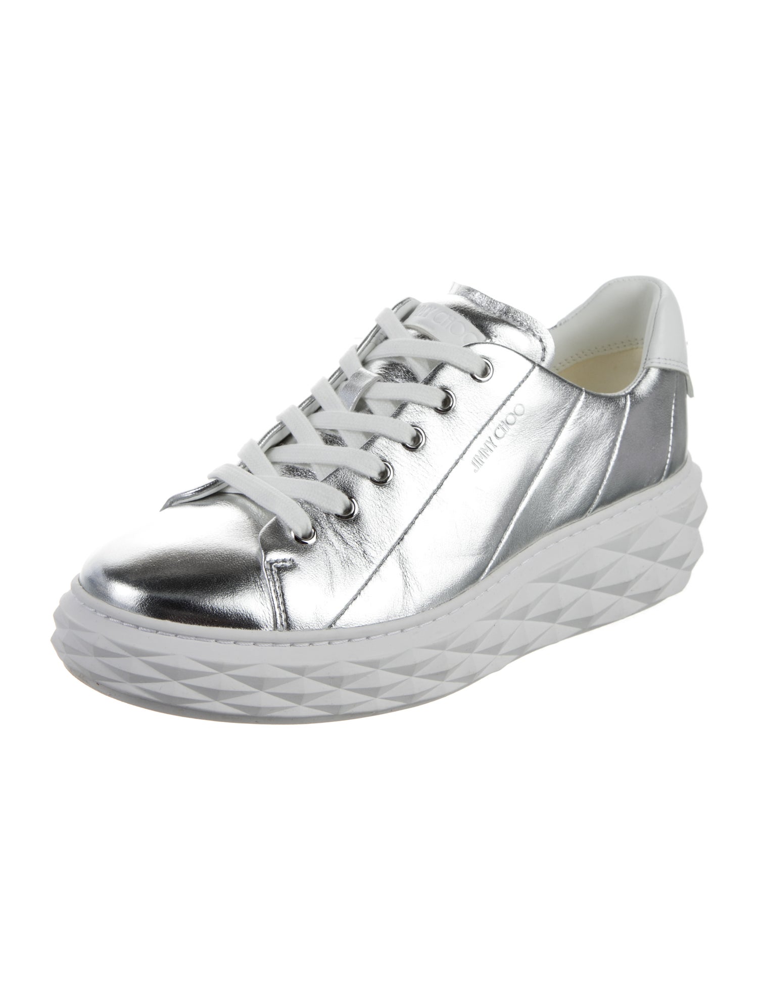Jimmy Choo Embossed Leather Glitter Accents Sneakers
