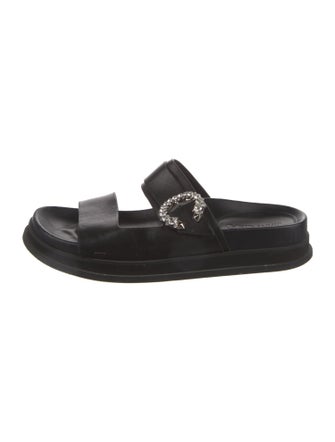 Jimmy Choo Leather Crystal Embellishments Slides