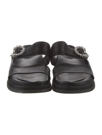 Jimmy Choo Leather Crystal Embellishments Slides