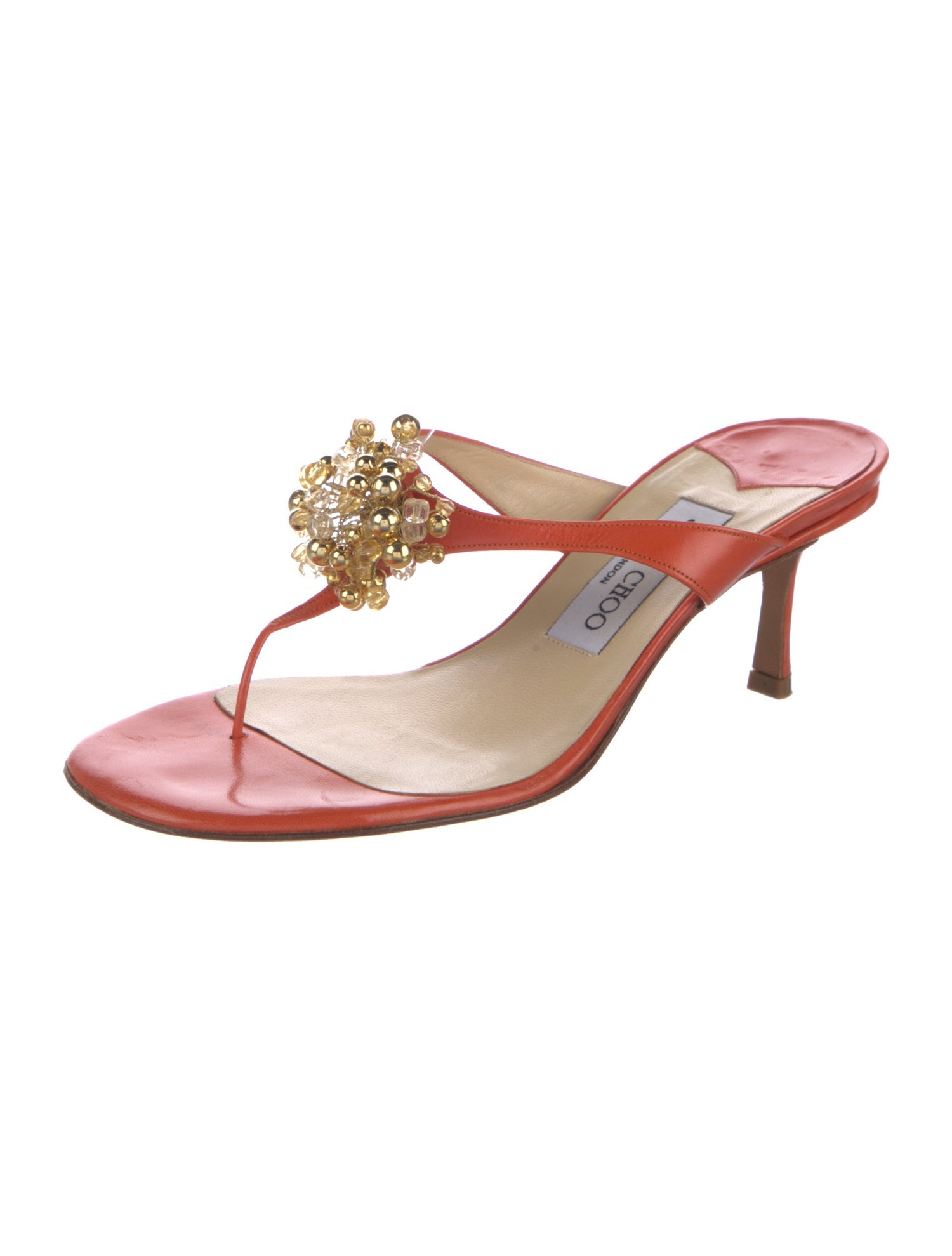 Jimmy Choo Leather Beaded Accents Slides