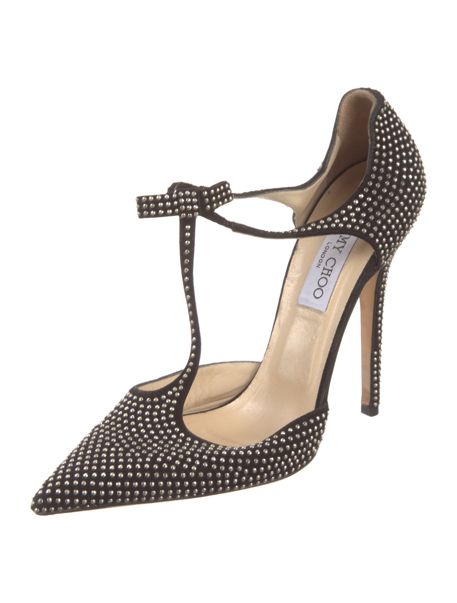 Jimmy Choo Suede Bow Accents T-Strap Pumps