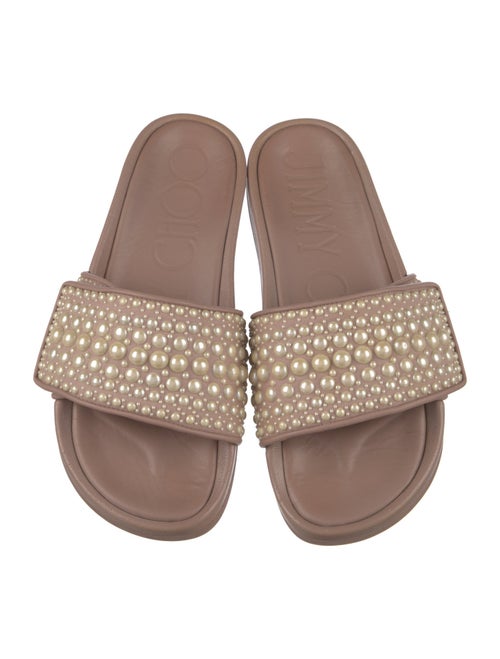 Jimmy Choo Faux Pearl Accents Leather Slides