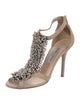 Jimmy Choo Suede Mesh Accents T-Strap Pumps