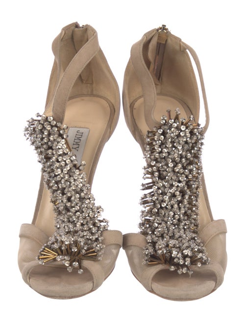 Jimmy Choo Suede Mesh Accents T-Strap Pumps