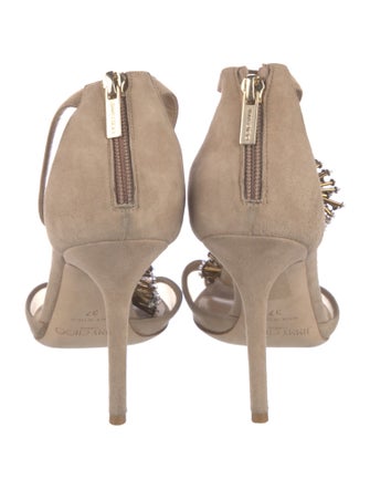 Jimmy Choo Suede Mesh Accents T-Strap Pumps