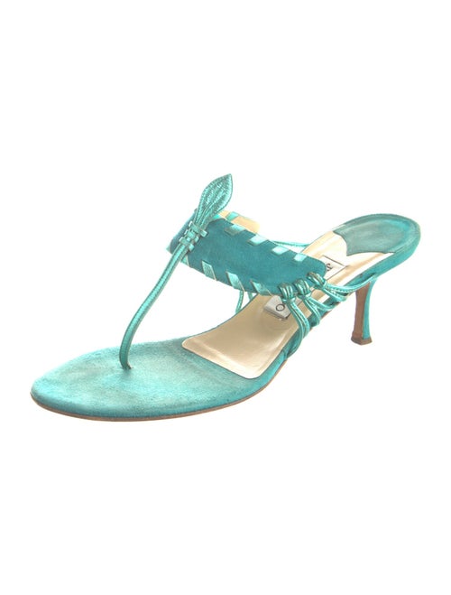 Jimmy Choo Suede Whipstitch Trim T-Strap Sandals