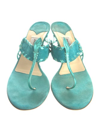 Jimmy Choo Suede Whipstitch Trim T-Strap Sandals