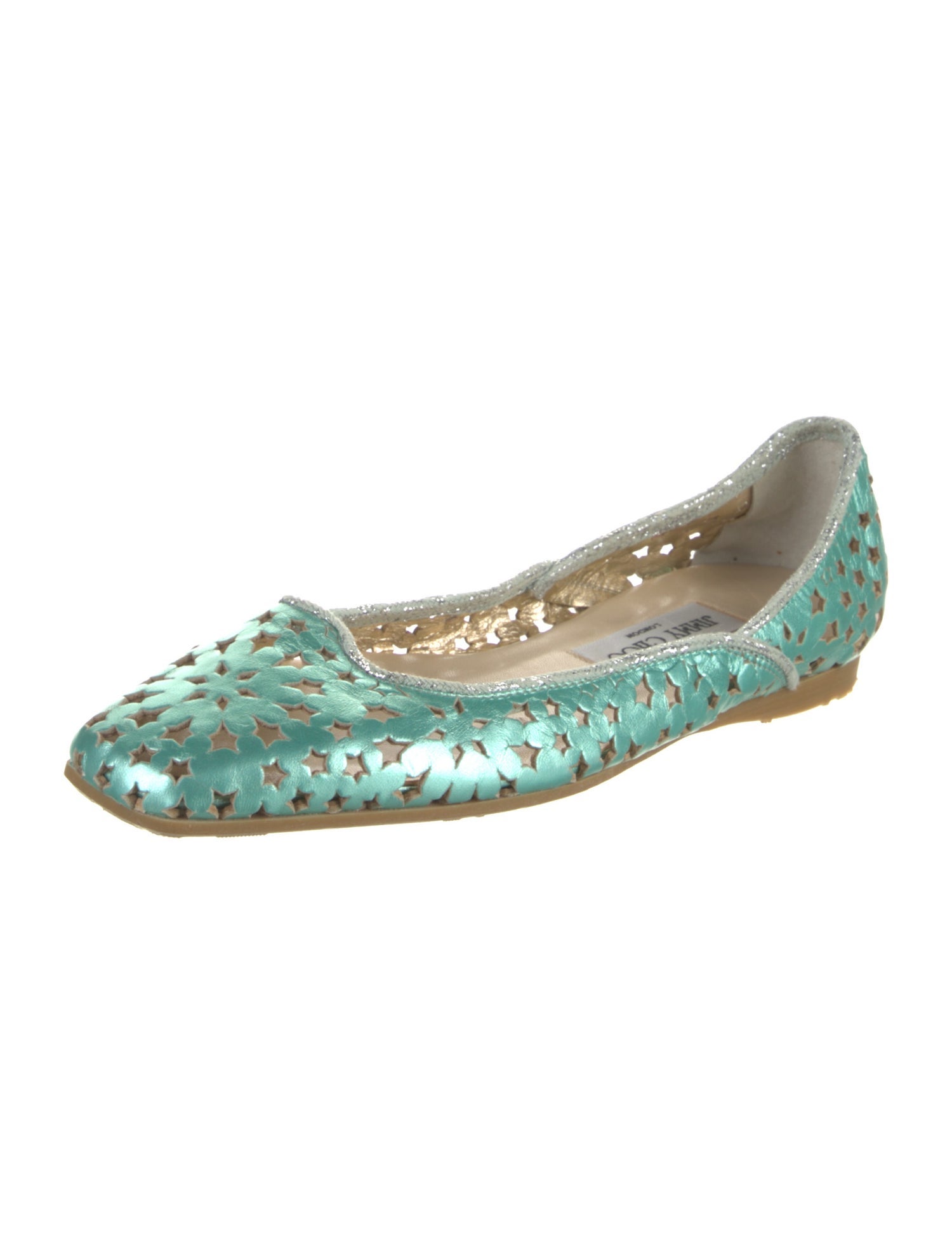 Jimmy Choo Leather Glitter Accents Flats