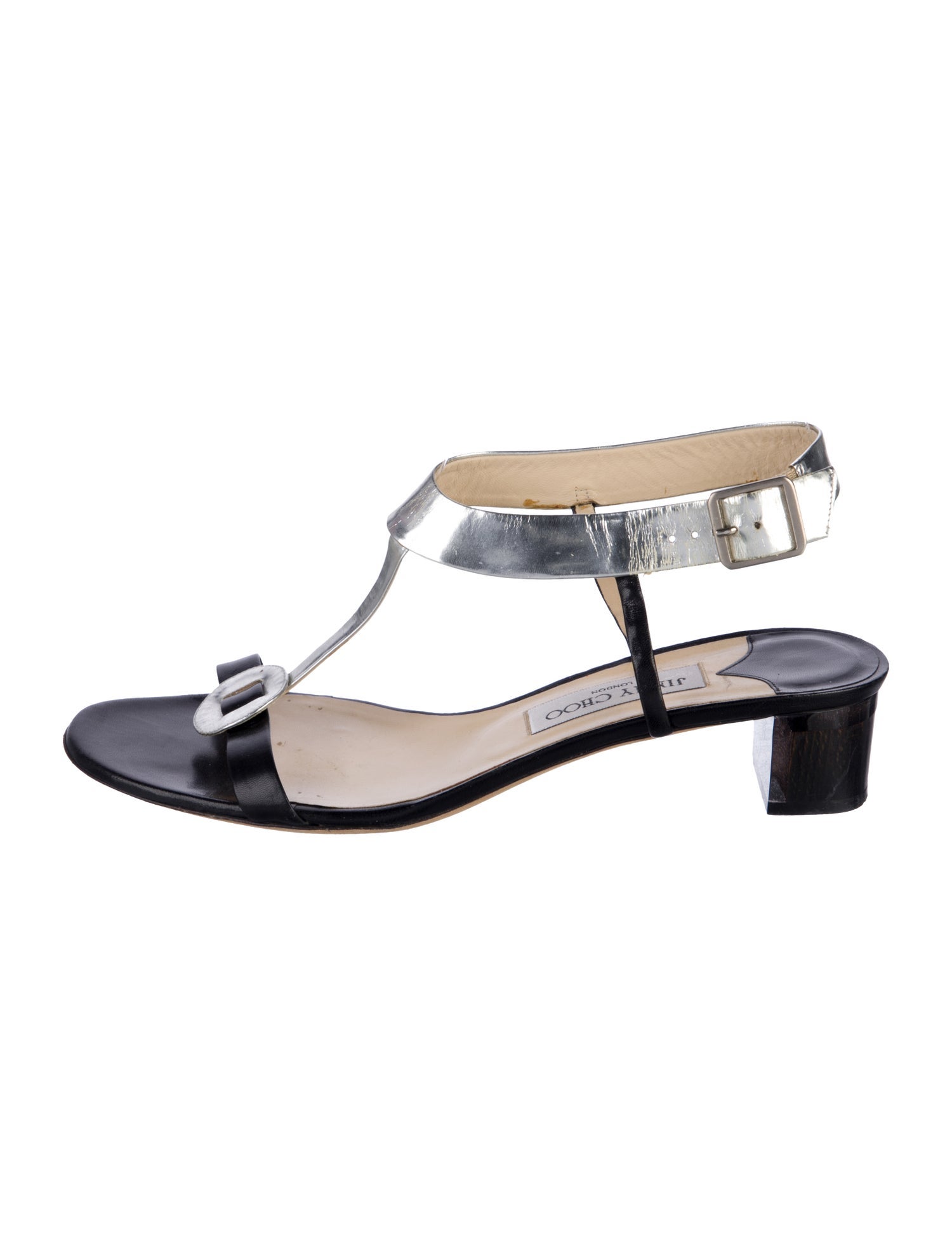 Jimmy Choo Leather Colorblock Pattern T-Strap Sandals