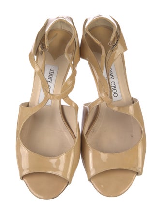 Jimmy Choo Patent Leather Cutout Accent T-Strap Sandals