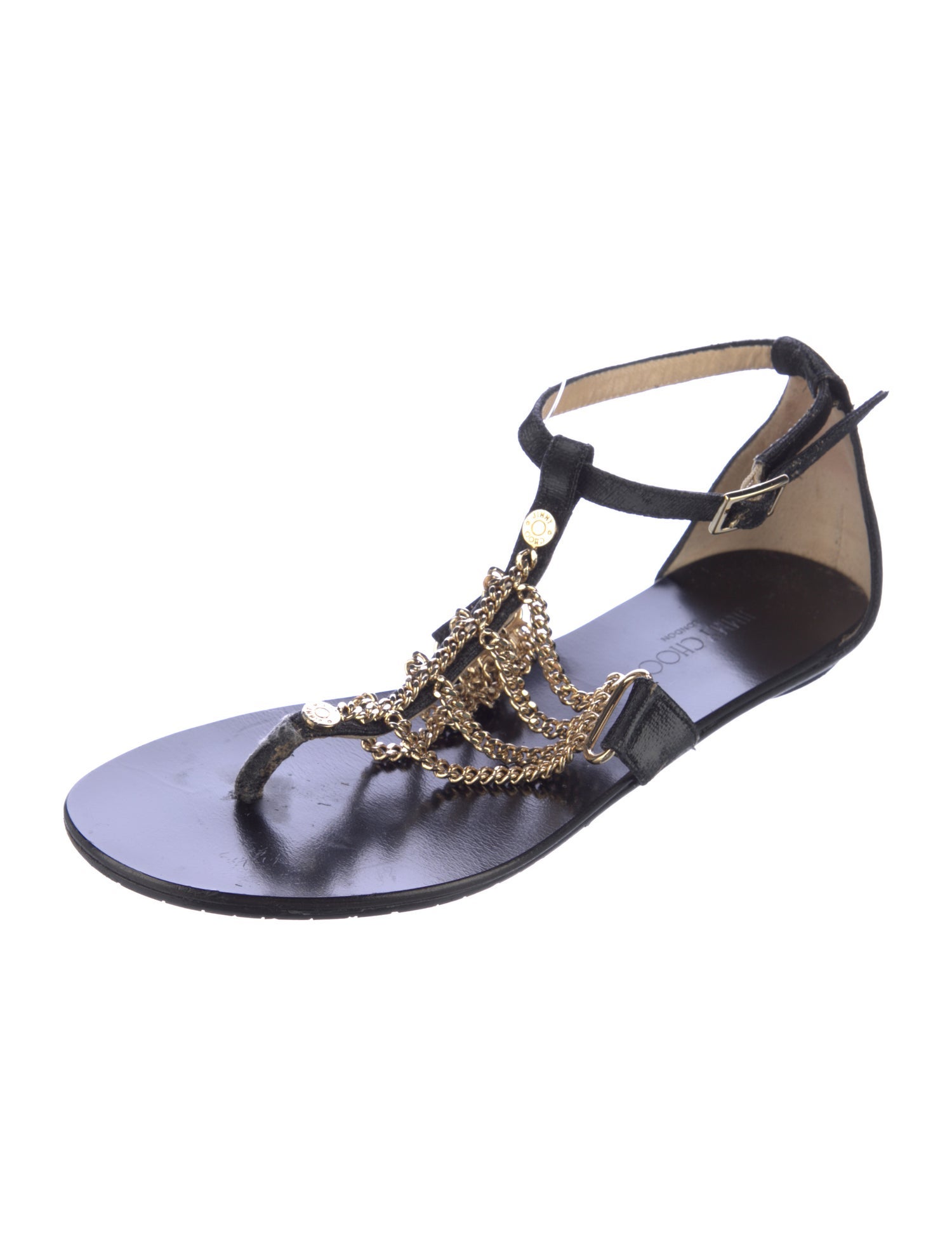 Jimmy Choo Leather Chain-Link Accents T-Strap Sandals