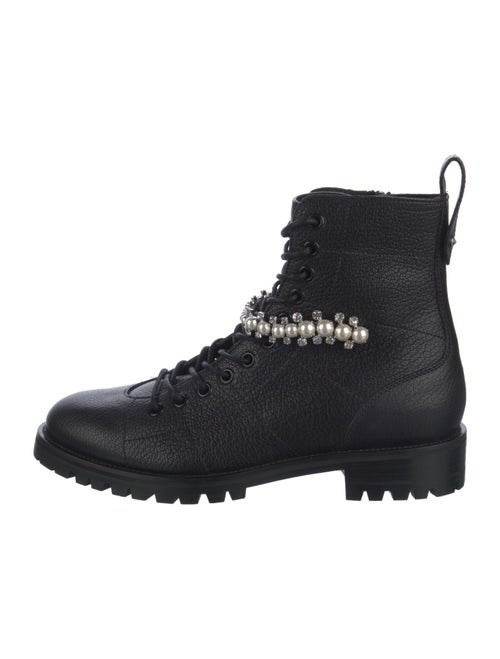 Jimmy Choo Leather Crystal Embellishments Combat Boots
