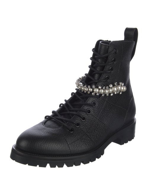 Jimmy Choo Leather Crystal Embellishments Combat Boots