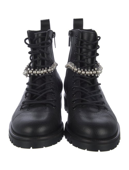 Jimmy Choo Leather Crystal Embellishments Combat Boots