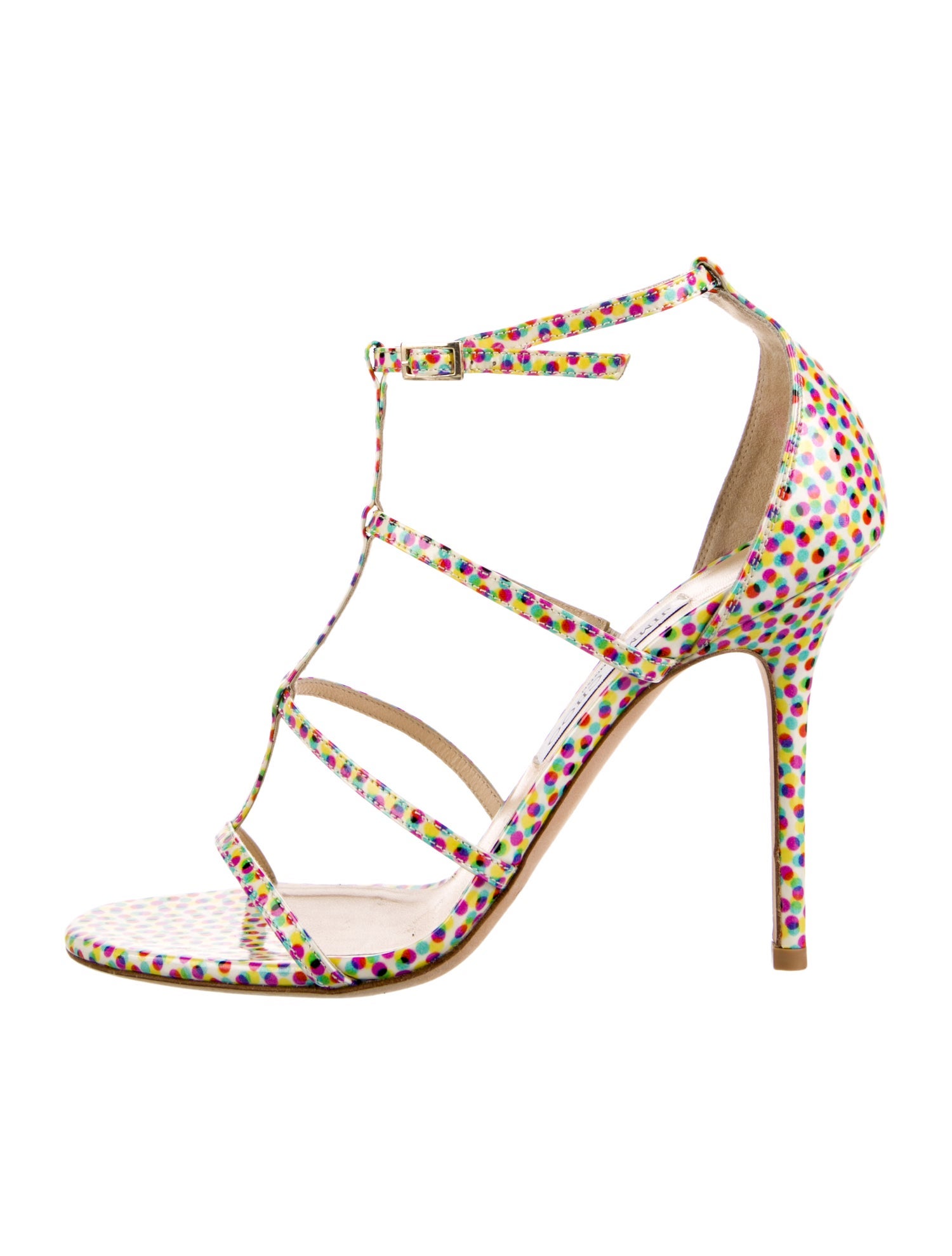 Jimmy Choo Patent Leather Printed T-Strap Sandals