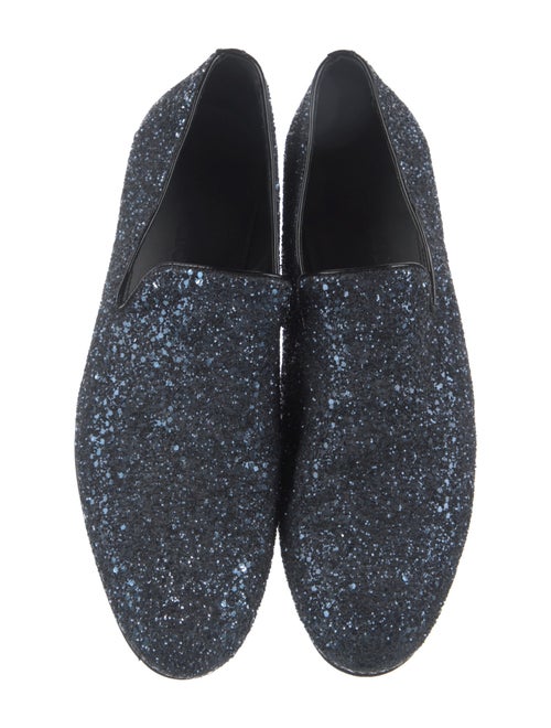 Jimmy Choo Glitter Leather Trim Embellishment Loafers