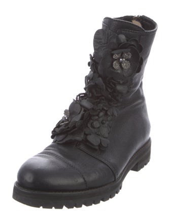 Jimmy Choo Embossed Leather Crystal Embellishments Combat Boots