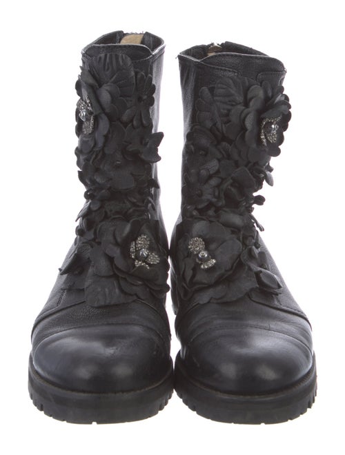 Jimmy Choo Embossed Leather Crystal Embellishments Combat Boots