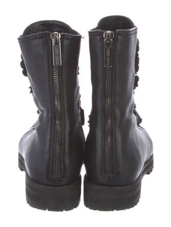 Jimmy Choo Embossed Leather Crystal Embellishments Combat Boots