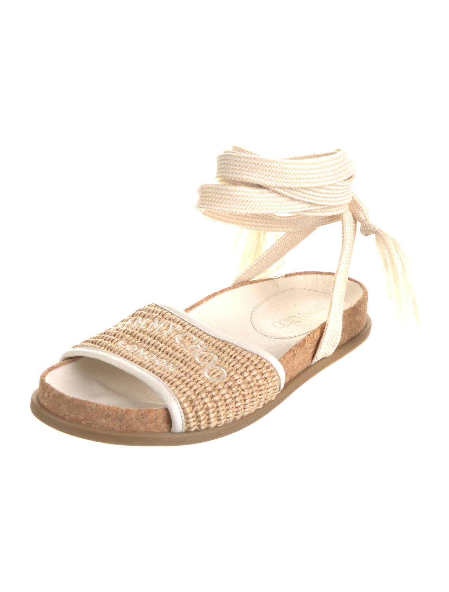 Jimmy Choo Raffia Tassel Accents Slingback Sandals