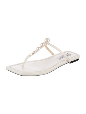 Jimmy Choo Leather Crystal Embellishments T-Strap Sandals