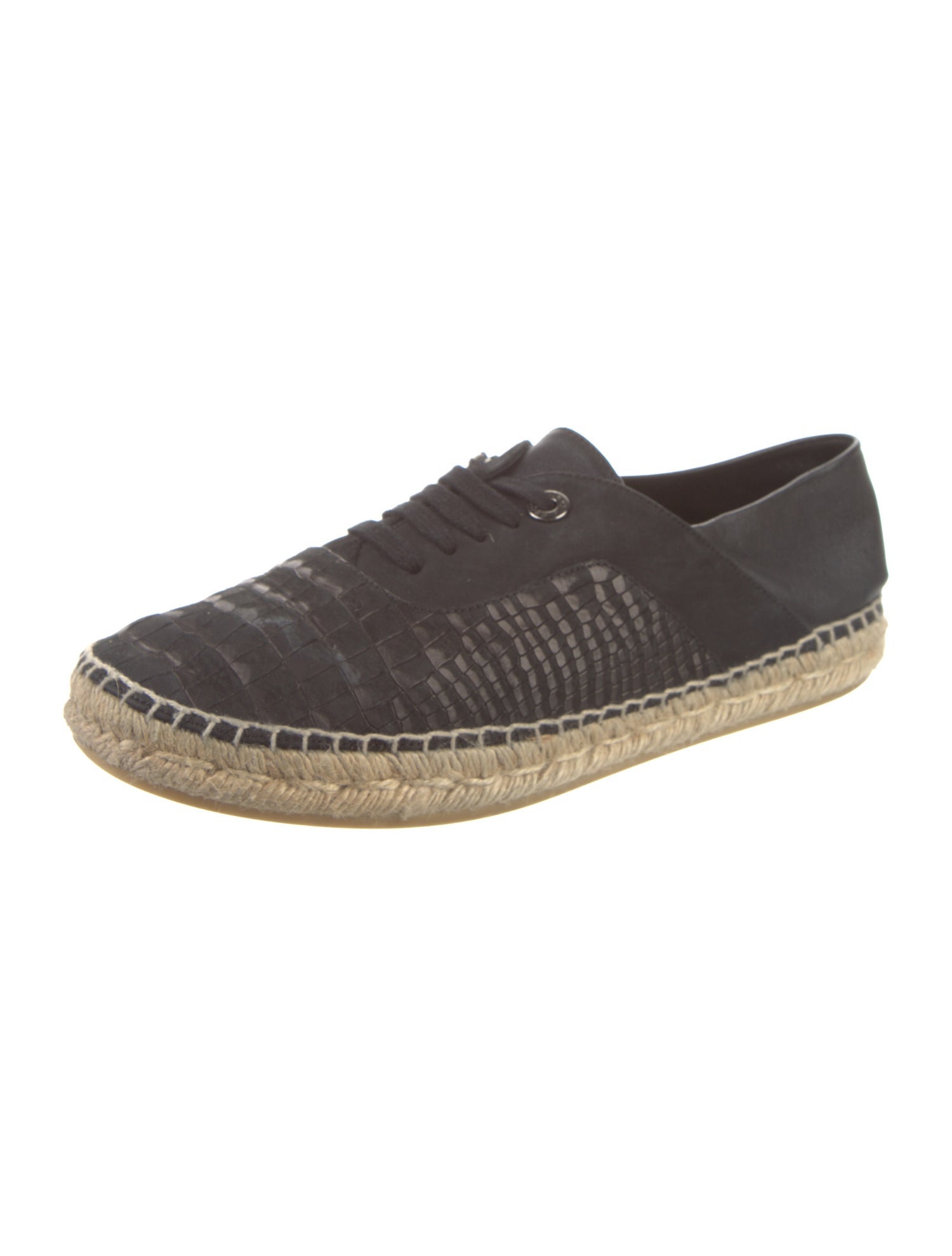 Jimmy Choo Embossed Leather Embroidered Accent Espadrilles