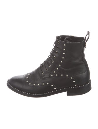 Jimmy Choo Leather Studded Accents Combat Boots