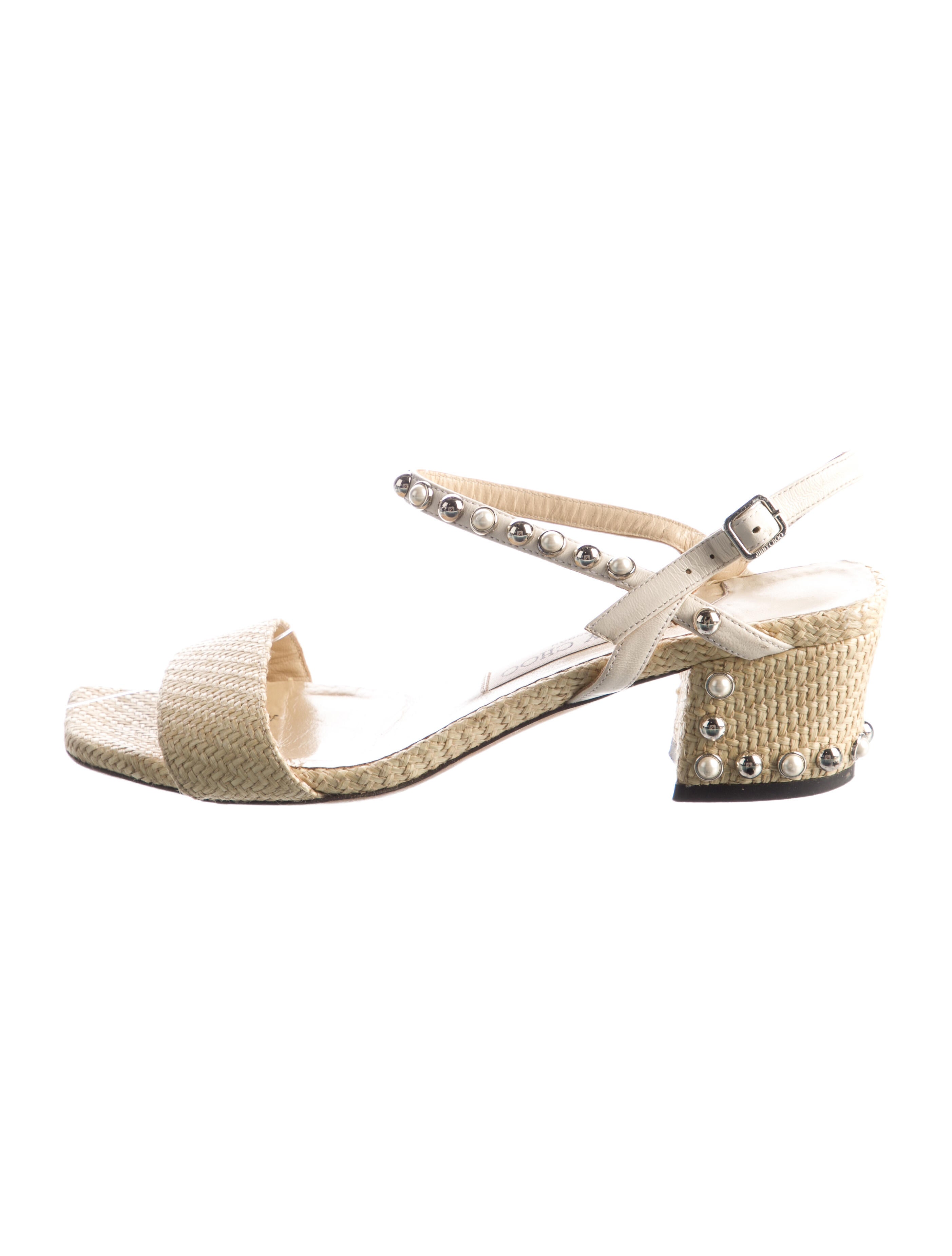 Jimmy Choo Faux Pearl Accents Straw Slingback Sandals