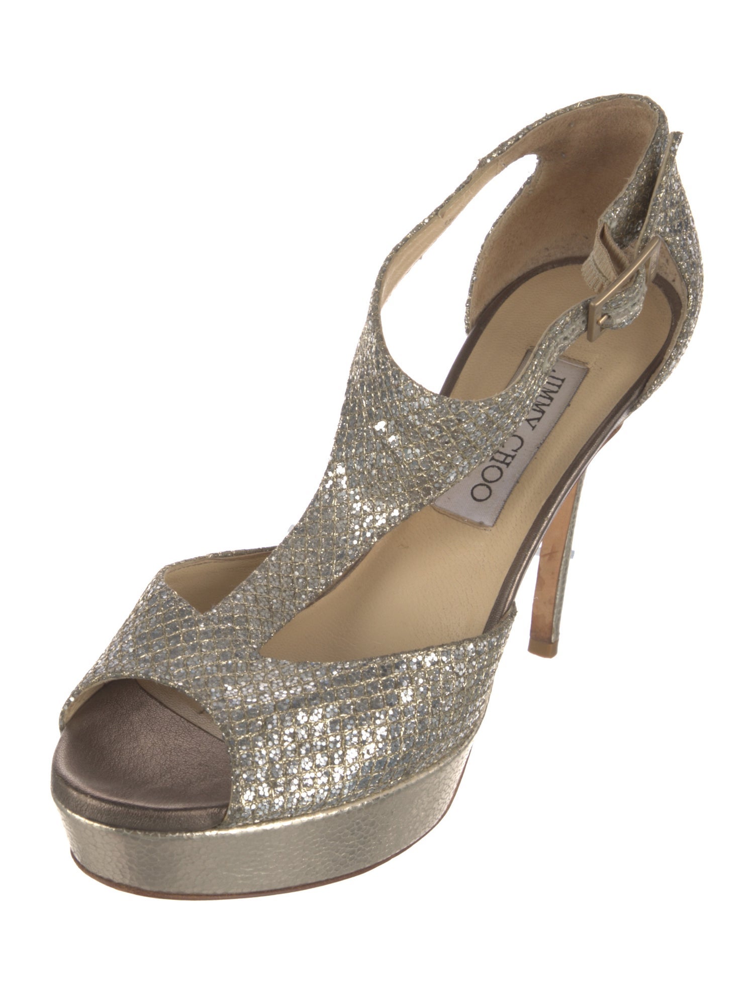 Jimmy Choo Glitter Leather Trim Embellishment Slingback Pumps