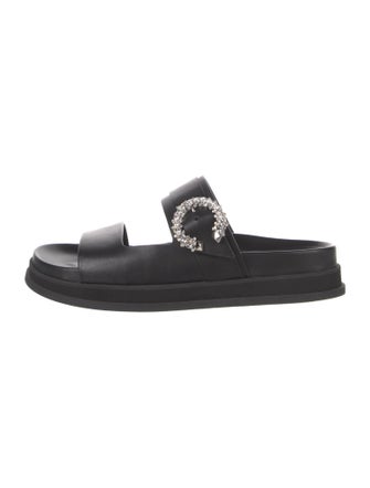 Jimmy Choo Leather Crystal Embellishments Slides