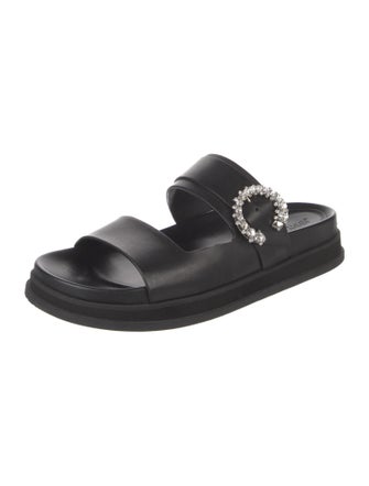 Jimmy Choo Leather Crystal Embellishments Slides