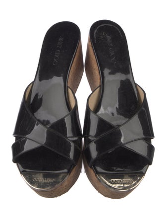Jimmy Choo Patent Leather Colorblock Pattern Slides