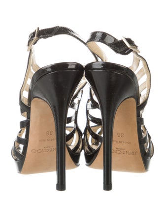 Jimmy Choo Patent Leather Cutout Accent Gladiator Sandals