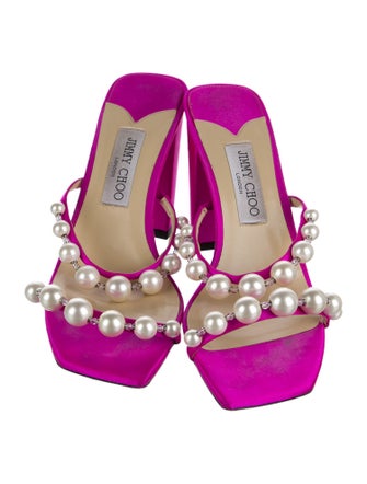 Jimmy Choo Satin Beaded Accents Slides