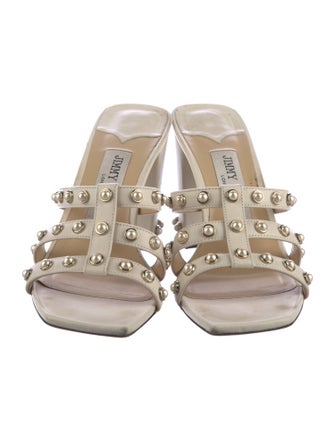 Jimmy Choo Leather Beaded Accents Slides