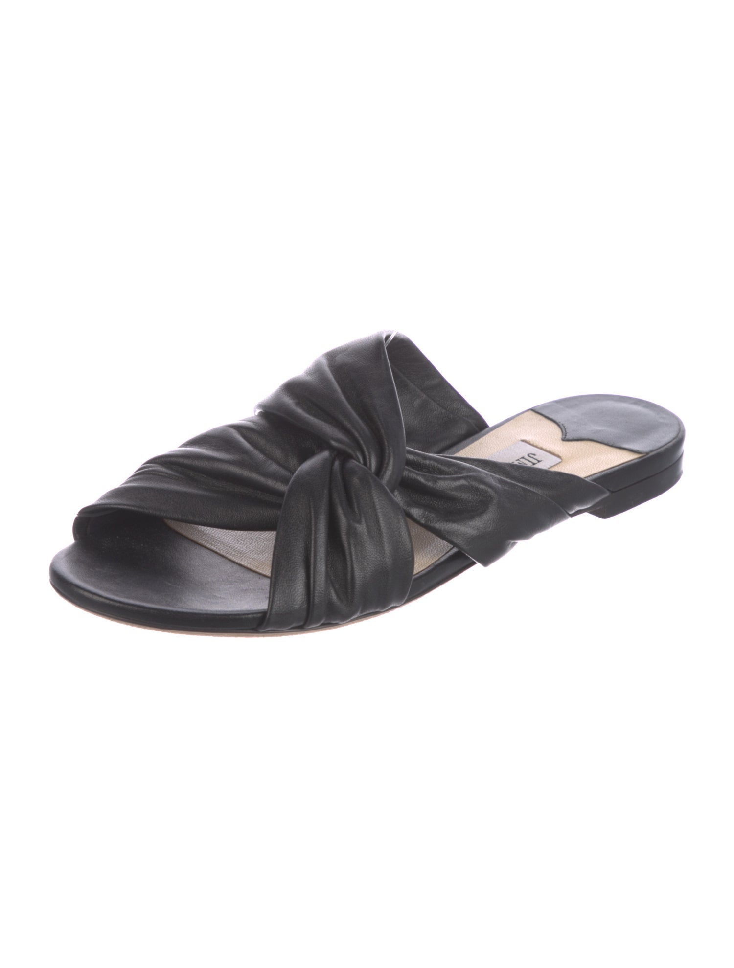 Jimmy Choo Leather Pleated Accents Slides