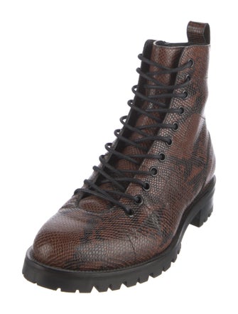 Jimmy Choo Embossed Leather Animal Print Combat Boots