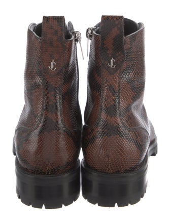 Jimmy Choo Embossed Leather Animal Print Combat Boots