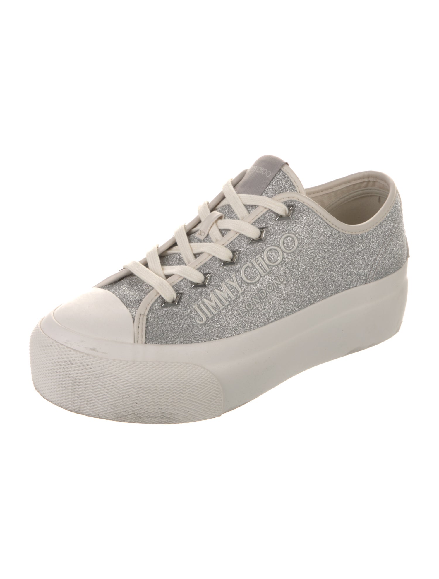 Jimmy Choo Glitter Leather Trim Embellishment Sneakers