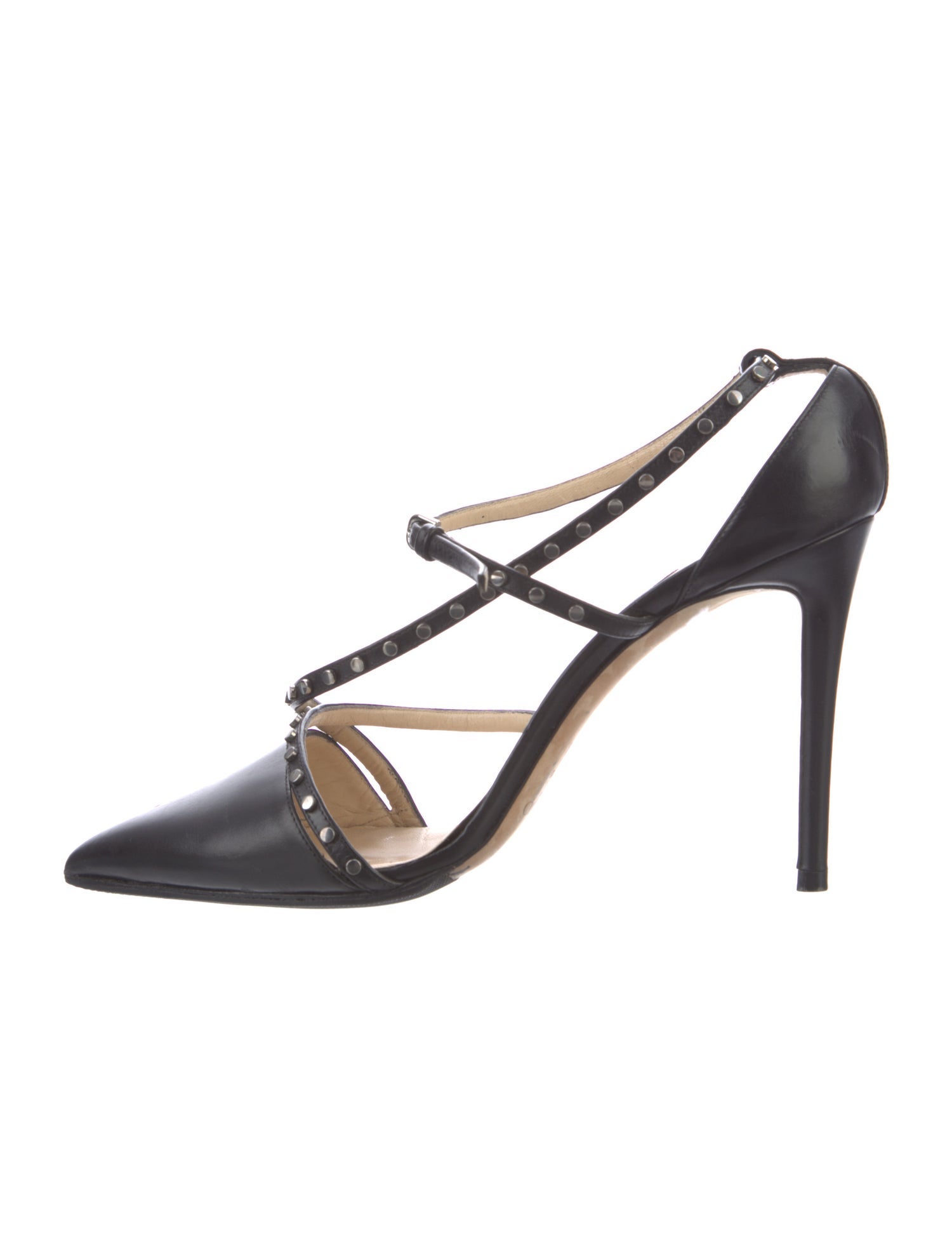 Jimmy Choo Leather Studded Accents T-Strap Pumps