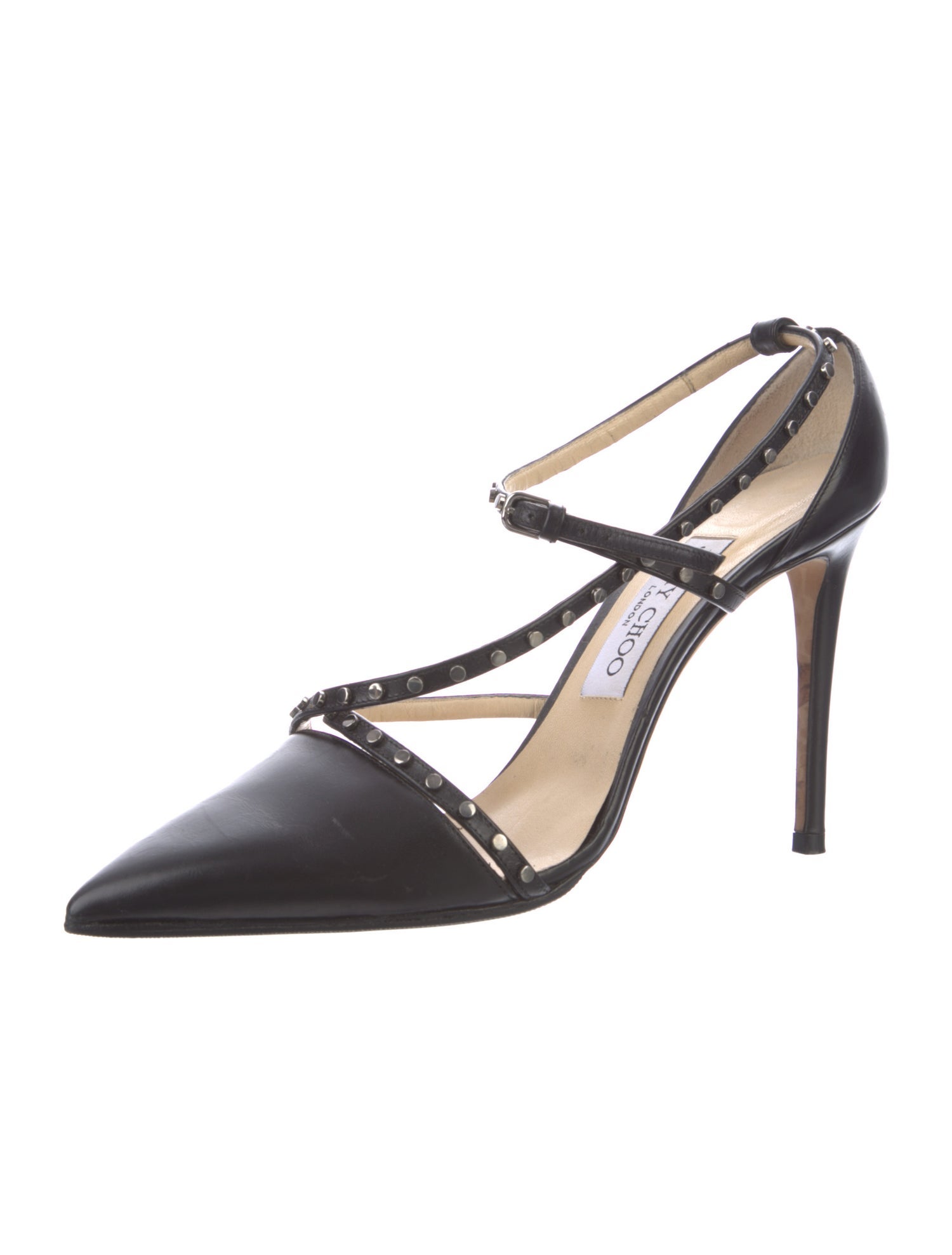 Jimmy Choo Leather Studded Accents T-Strap Pumps