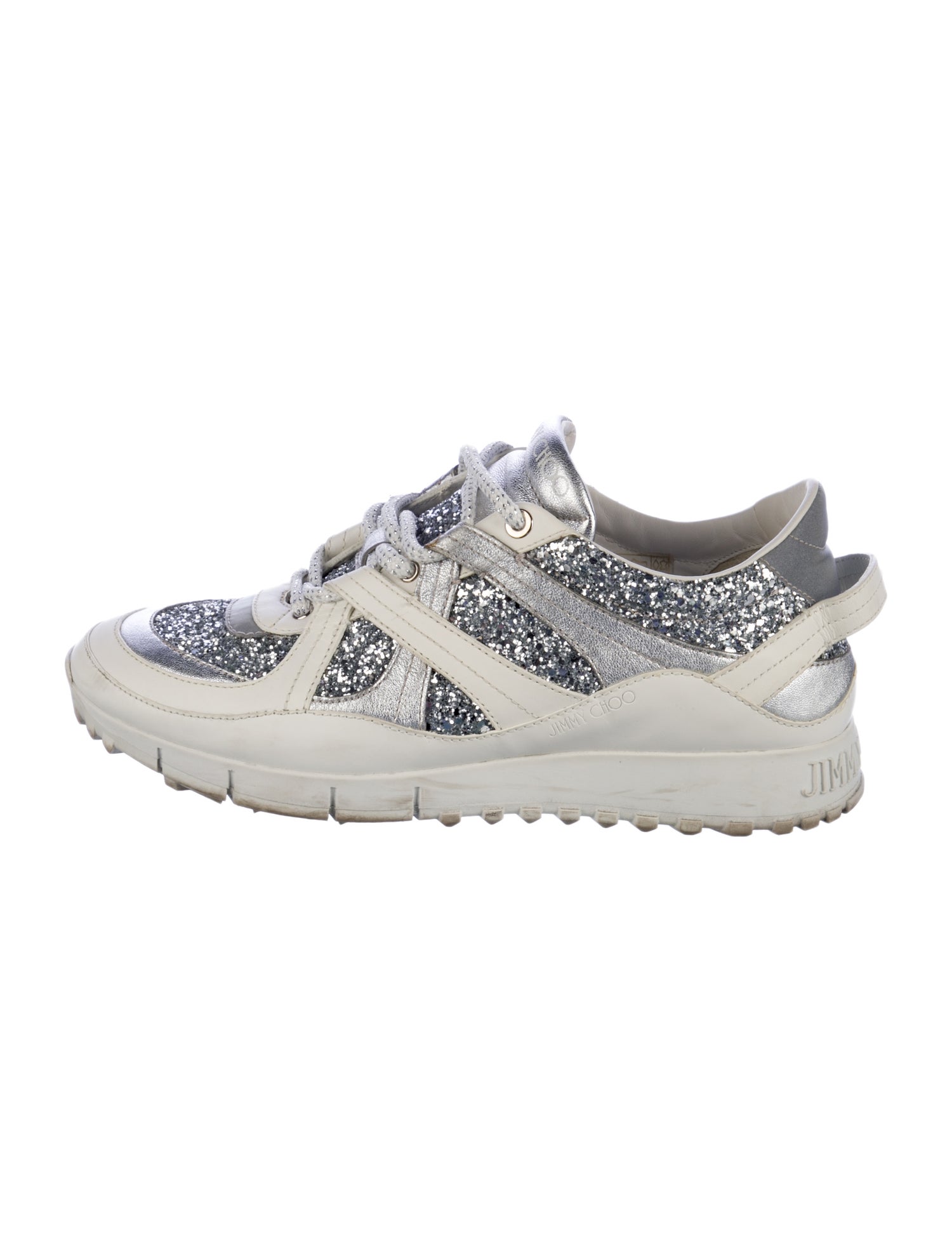 Jimmy Choo Leather Glitter Accents Sneakers