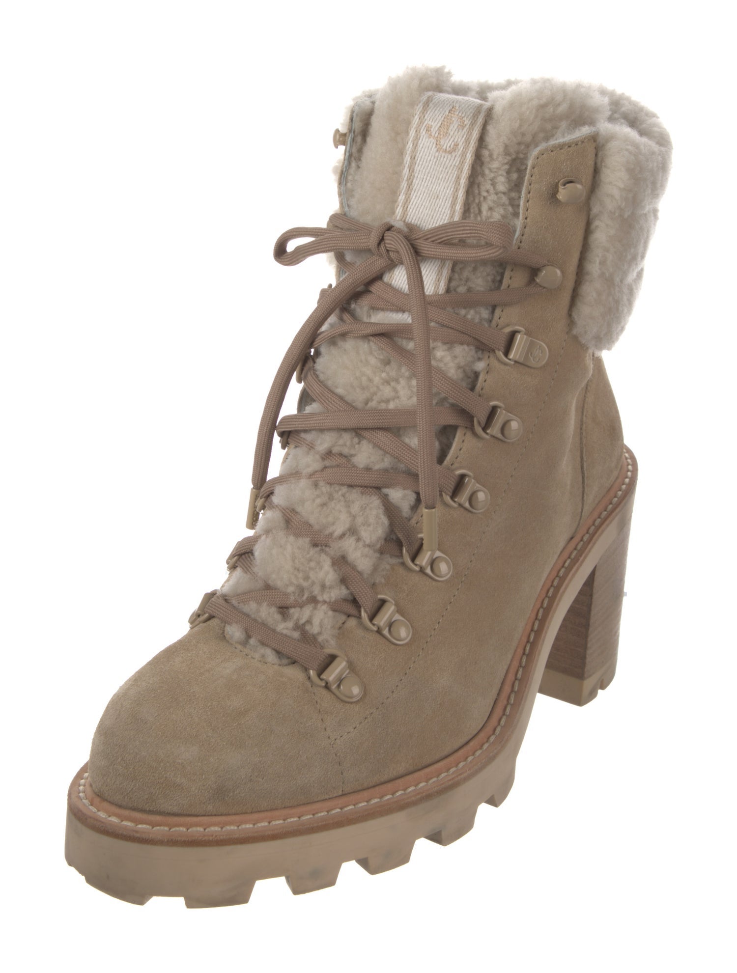 Jimmy Choo Suede Fur Trim Combat Boots
