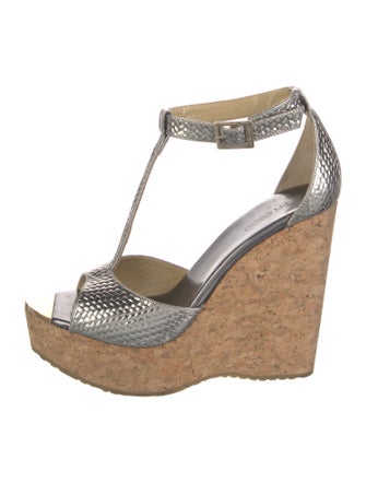 Jimmy Choo Leather Printed T-Strap Sandals